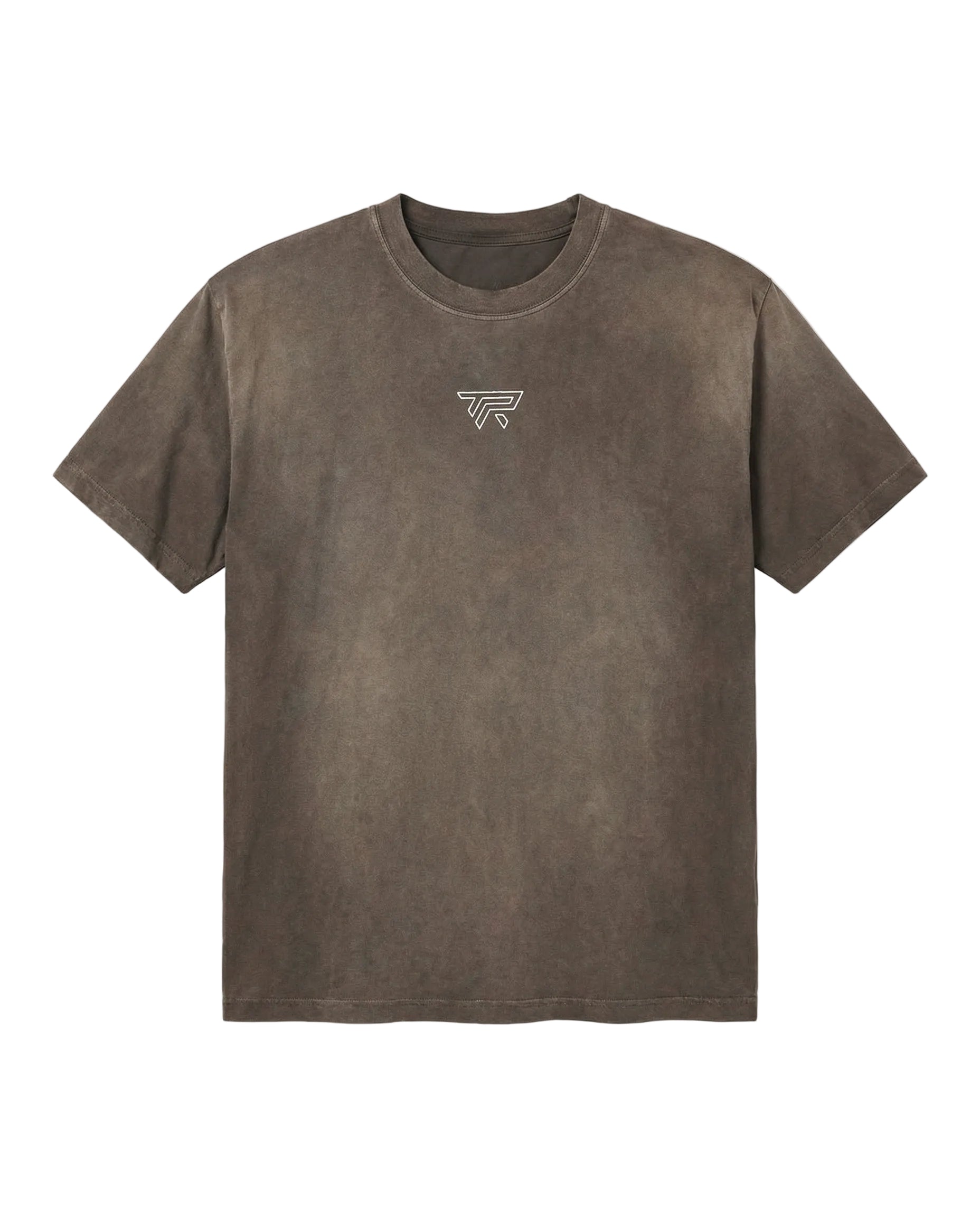Brown t-shirt with a logo on a white background