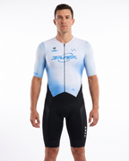 Taper Aerosuit one-piece cycling skinsuit, front, on athlete