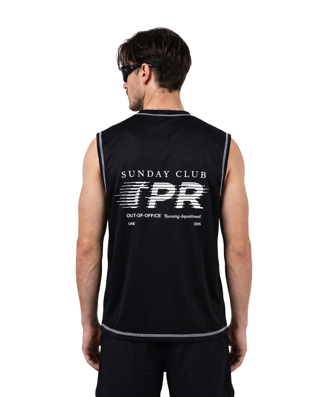 Sunday Club Sleeveless, black, back print on model