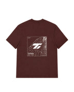 Taper Foundation Tee in maroon, back view with topographic square graphic