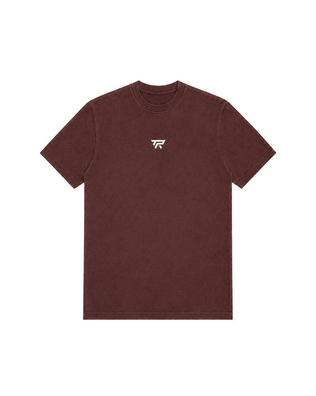 Taper Foundation Tee in maroon, front view with centre chest logo