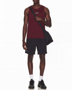 Taper Singlet by Taper in Burgundy — full look with training shorts