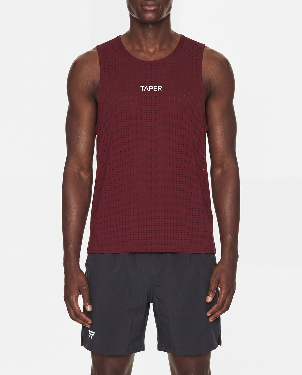Taper Singlet by Taper in Burgundy — on-model front view
